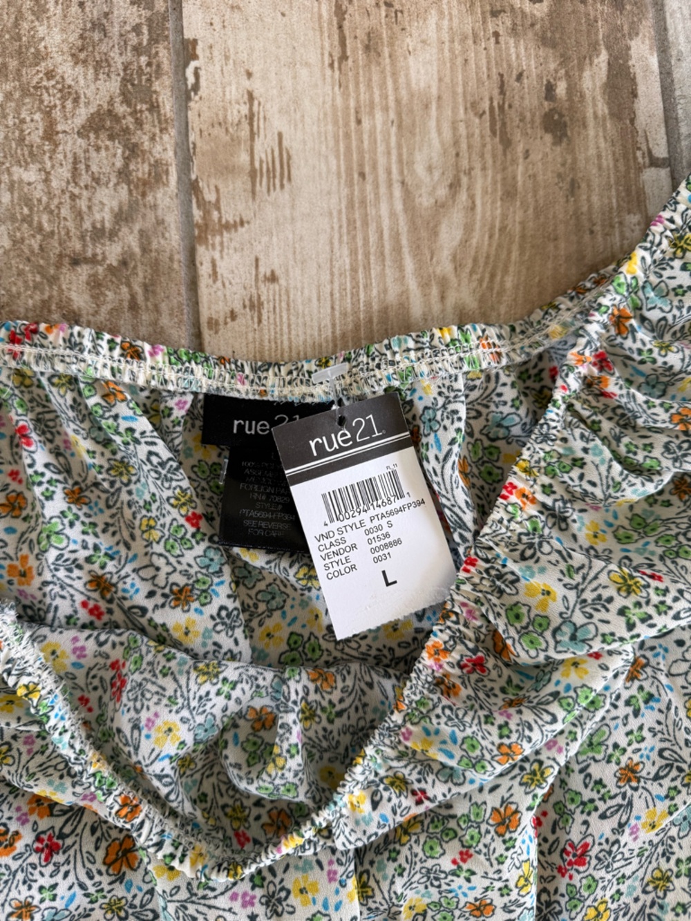 rue21 White Floral Ruffle Top with Multi-Color Print.  NWT